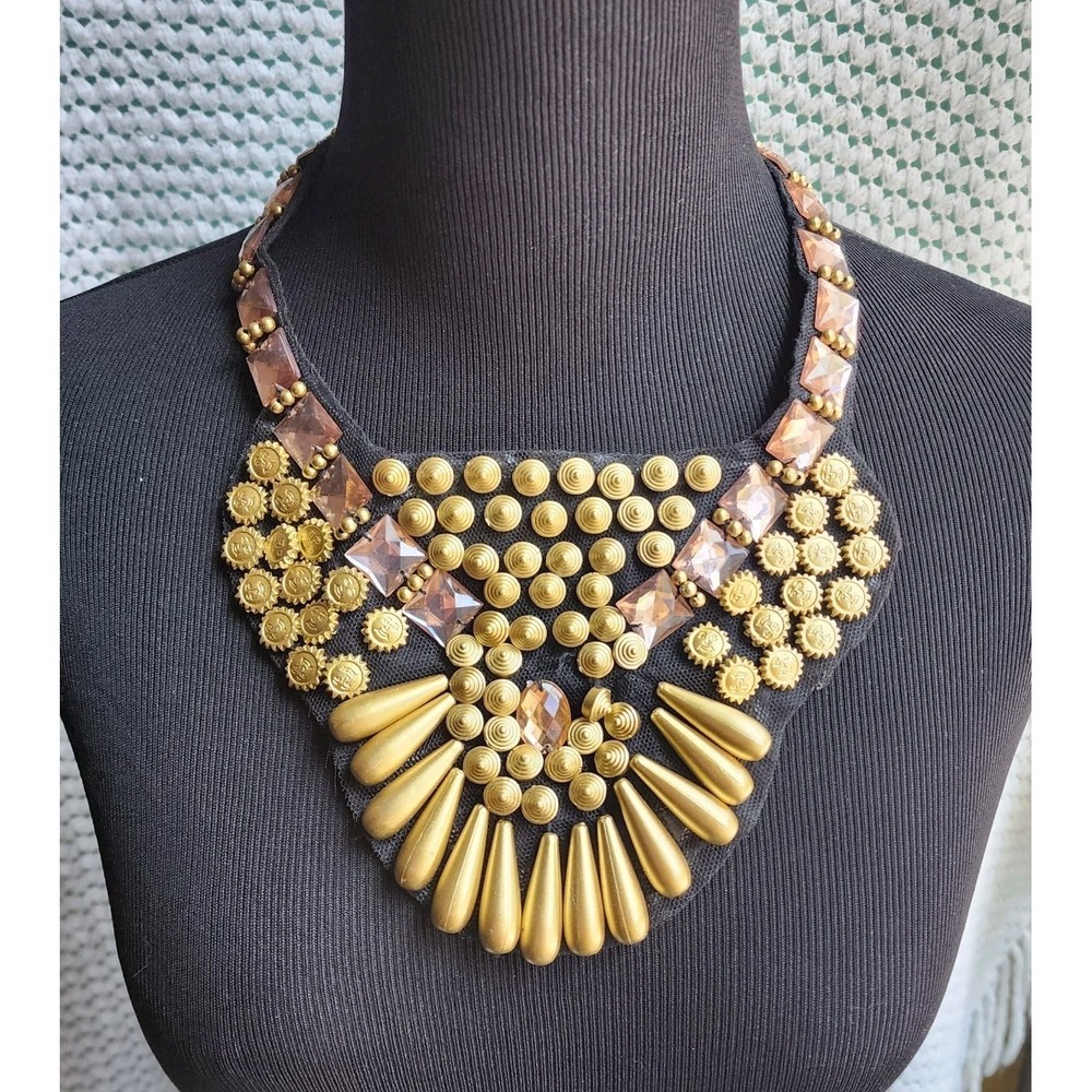 Handcrafted Golden Beaded Bib Statement Necklace Boho Festival